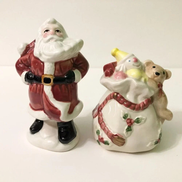 Vtg Fitz and Floyd Christmas Santa and Bag Salt Pepper Shakers Old World - Picture 2 of 16